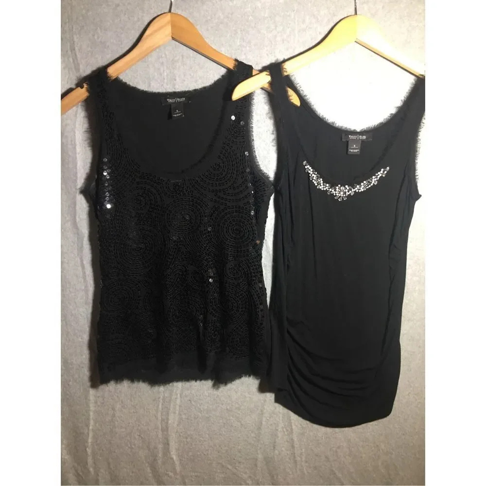 Lot of 2 Womens White House Black Market Tank Top Sequined Formal Party Date